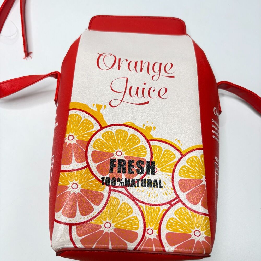 ORANGE JUICE Carton Purse White Red Orange Long Adjustible Strap - Picture 2 of 9